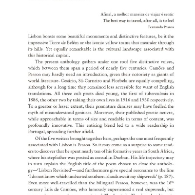 Página de livro com texto bilingue e título sobre poetas de Lisboa