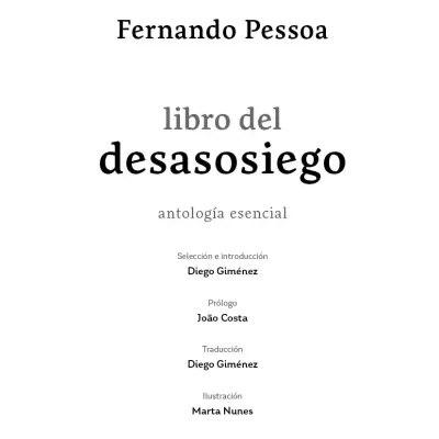 Title page of the book libro del desasosiego by Fernando Pessoa with credits and publisher name