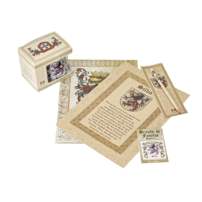 Pack «Heráldica» - Brasão, Azulejo, Caneca, Lápis, Marcador de livro (Apelidos A a E)