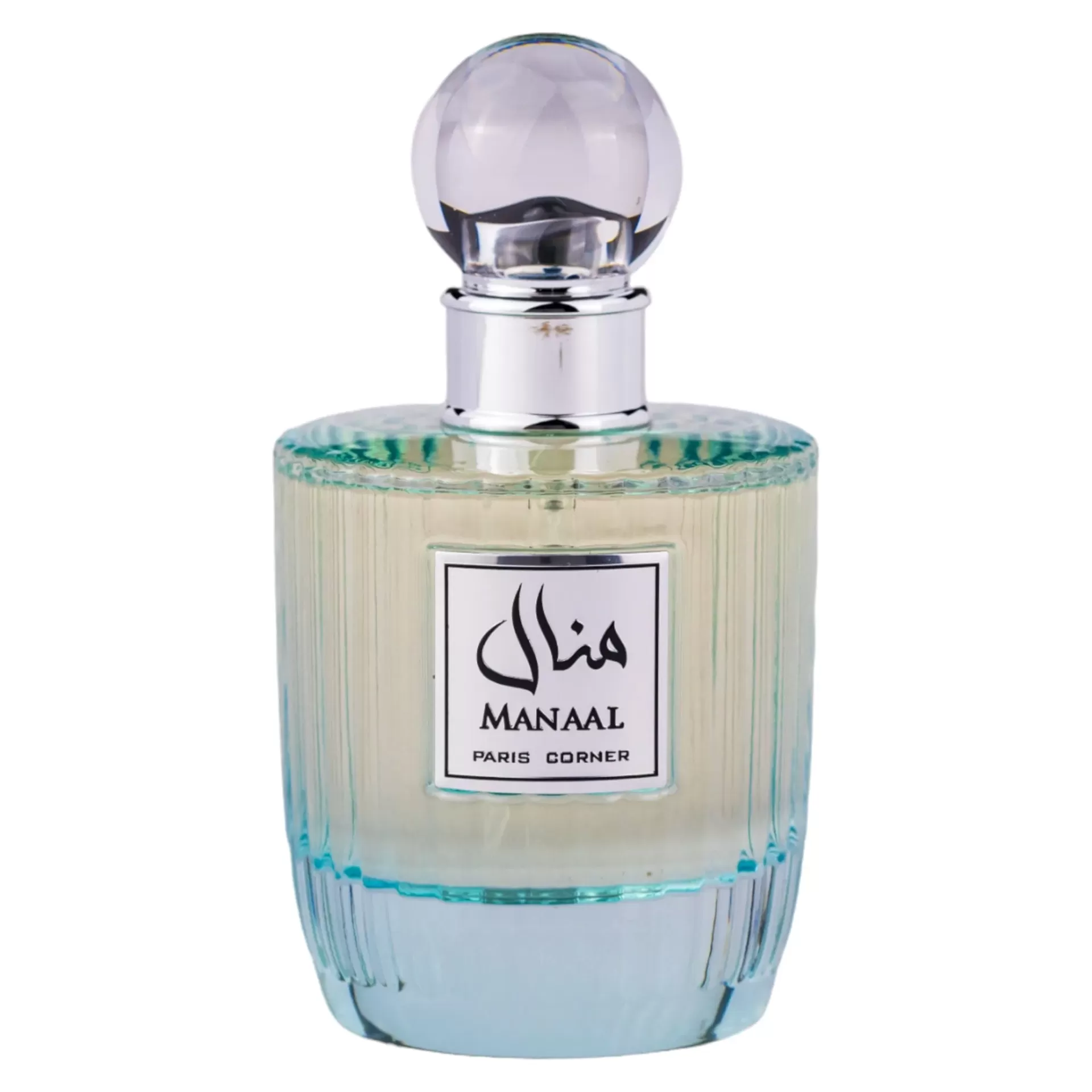 Manaal | Fragrância para mulheres | Coleção Paris Corner 100ml Frasco de perfume em vidro com tampa redonda e etiqueta MANAAL PARIS CORNER