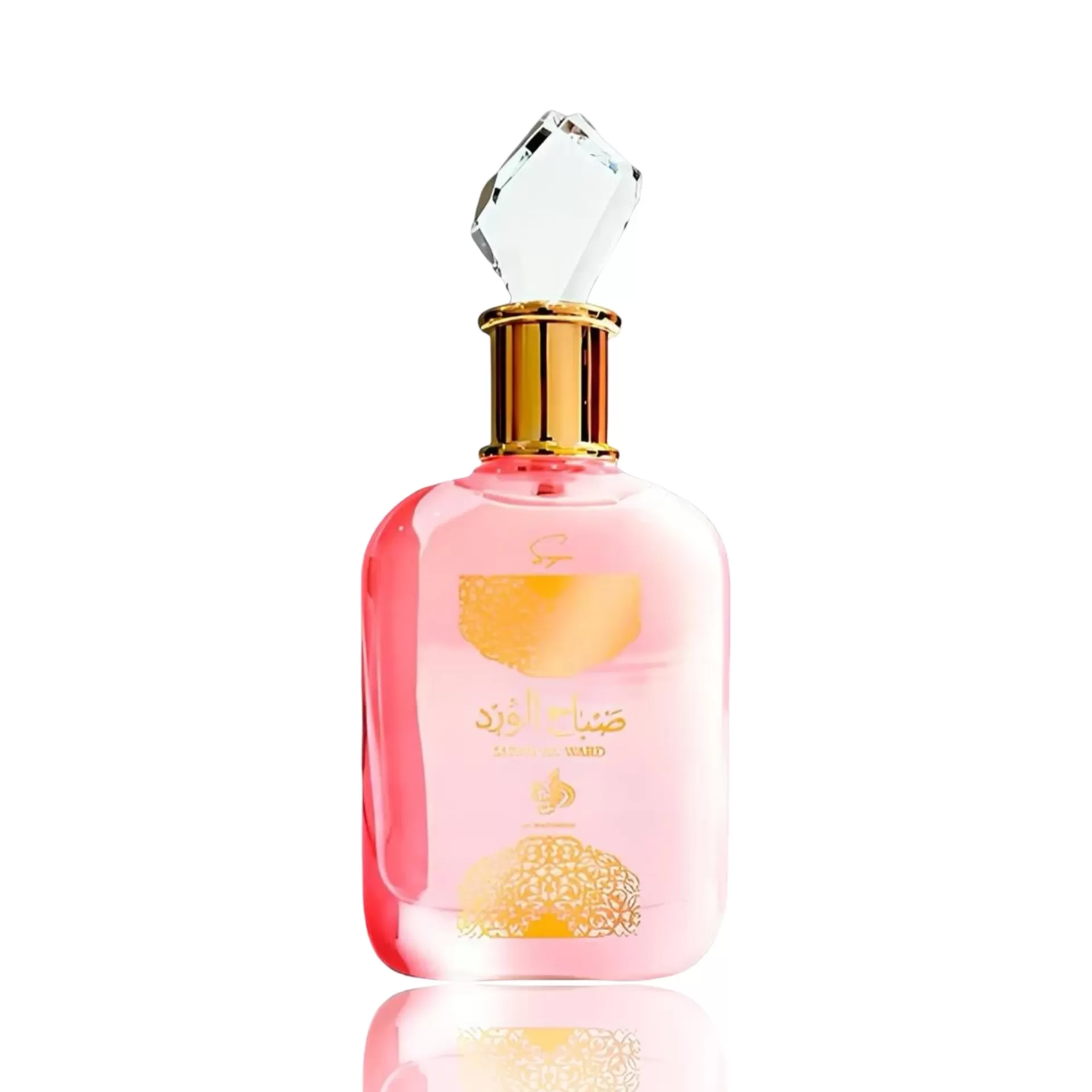 Al Wataniah - Perfume Sabah Al Ward Sugar (feminino) 100ml Frasco de perfume rosa com tampa transparente e detalhes dourados