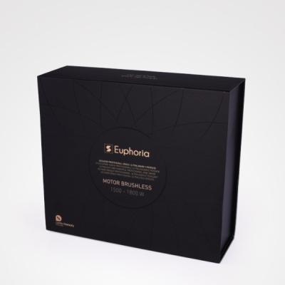 Caixa preta do produto Euphoria com texto sobre motor brushless