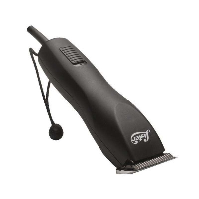 Máquina de cortar cabelo preta com lâmina metálica e cabo