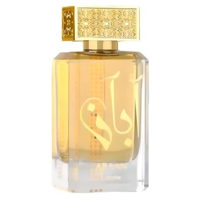 Frasco de perfume em vidro translúcido com tampa dourada decorada