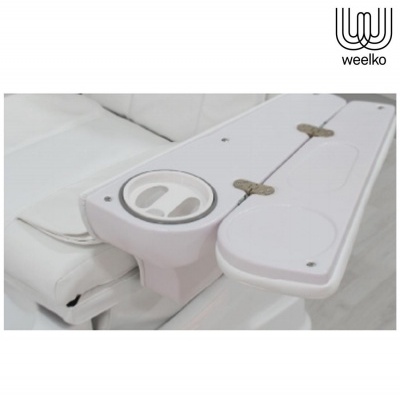 Braço de cadeira branco extensível com copo incorporado e almofada branca