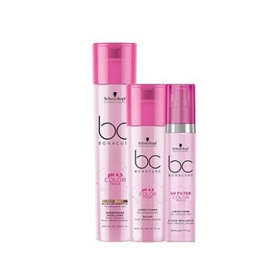 Conjunto de produtos para cabelo Schwarzkopf BC Bonacure pH 4.5 Color Save em embalagens rosa