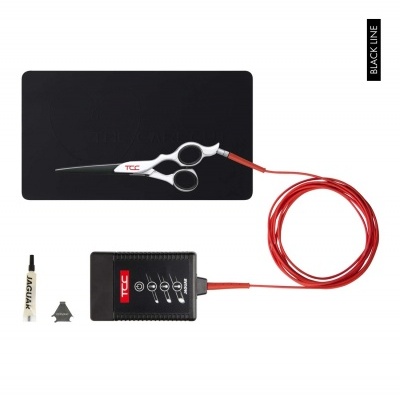 Kit de tesouras profissionais com mesa de apoio, controlador eletrônico, óleo e acessório