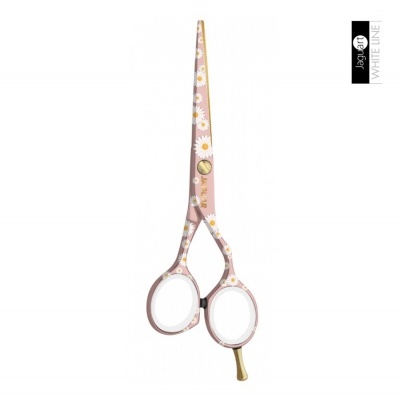 Tesoura de corte para cabelos com padrão floral em fundo branco