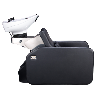 Cadeira de cabeleireiro preta com lavatório branco ajustável