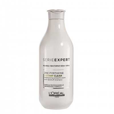 Frasco branco de champô L'Oréal Serie Expert Zinc Pyrithione Instant Clear