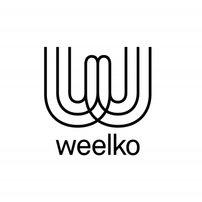 Logótipo preto com texto 'weelko' em fundo branco