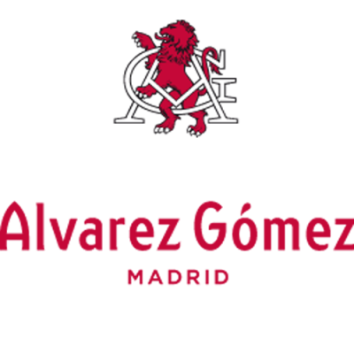 Logotipo Alvarez Gómez Madrid com leão vermelho e letras entrelaçadas