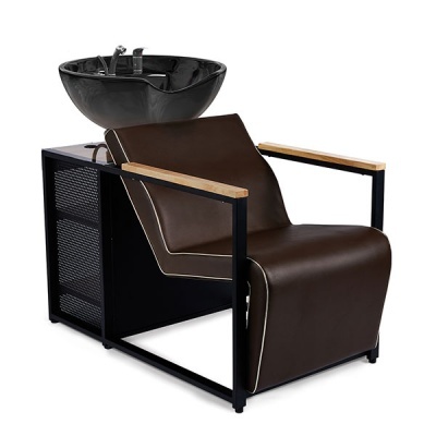 cadeira de lavagem cabelo castanha e preto para salão com lava-cabeças