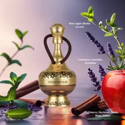 Frasco dourado floral com canela, hortelã, lavanda e maçã