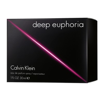 Caixa preta de perfume Calvin Klein Deep Euphoria com linha diagonal rosa fluorescente