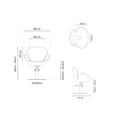 Desenho técnico de cadeira giratória com medidas em centímetros