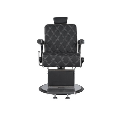 Cadeira de barbeiro preta com estofado em padrão de losangos