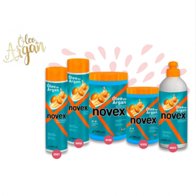 Produtos Novex Óleo de Argan para cabelo com embalagens azuis e laranja