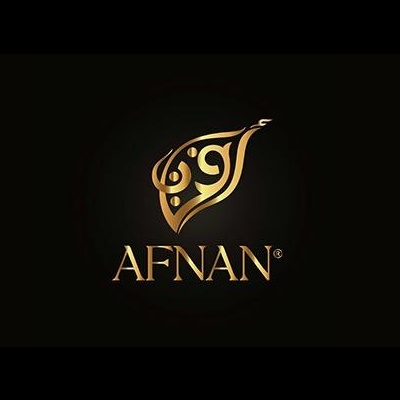 Logotipo AFNAN dourado sobre fundo preto