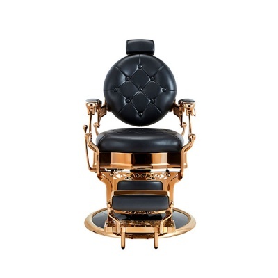 cadeira de barbeiro clássica em couro preto e estrutura dourada