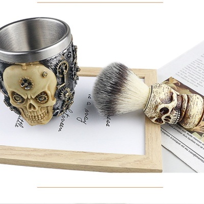 kit barbear pincel e tigela skull