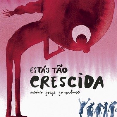 Capa de livro 'Estás Tão Crescida' com ilustração artística em vermelho e azul