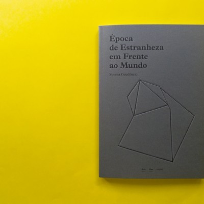 Livro cinzento com título e relevo geométrico sobre fundo amarelo