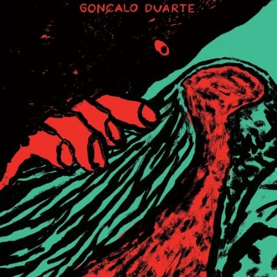 Capa de livro com título PARÍCUTIN e autor GONÇALO DUARTE, ilustração gráfica em vermelho, preto e azul turquesa