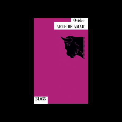 Capa de livro cor vinho com texto Ovídio ARTE DE AMAR e ilustração de perfil humano em preto
