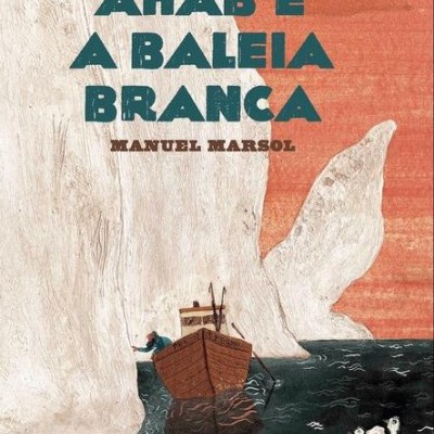 Capa de livro com barco, baleia branca e texto do título e autor