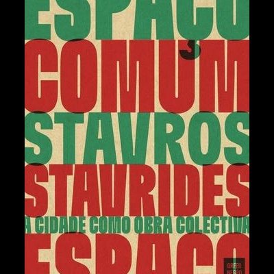 Cartaz com texto grande em verde e vermelho sobre fundo bege