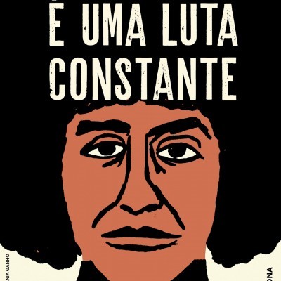 Cartaz com expressão artística de mulher e texto sobre liberdade e luta