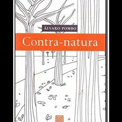 Capa de livro 'Contra-natura' com ilustração de árvores e faixa laranja