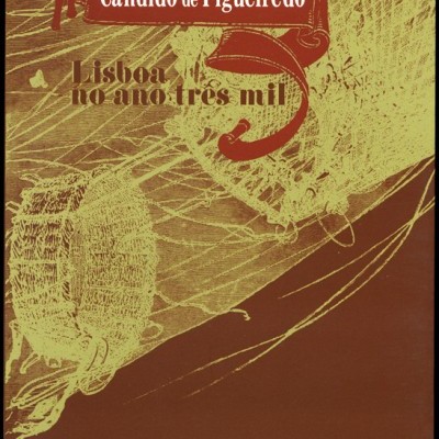 Capa de livro com desenho gráfico de barco à vela e texto em castanho e amarelo