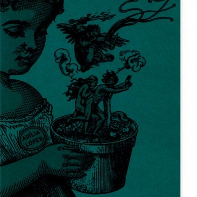 Ilustração de figura feminina segurando recipiente com figuras emergentes e texto ADÍLIA LOPES