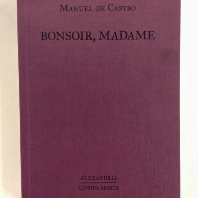 Capa de livro roxa com texto preto BONSOIR, MADAME.
