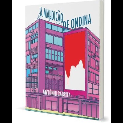 Livro 'A Maldição de Ondina' com ilustração de edifício cor-de-rosa e vermelho