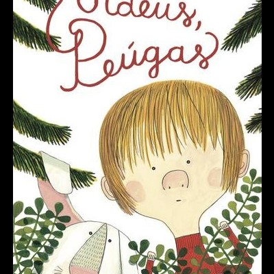 Capa de livro infantil com criança e coelho em folhagens e título Adeus, Peúgas