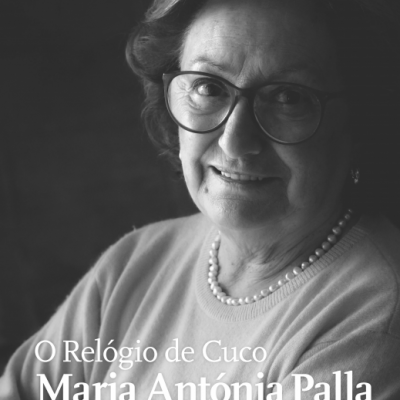 Capa de livro com foto de senhora idosa e texto O Relógio de Cuco Maria Antónia Palla Autorretrato