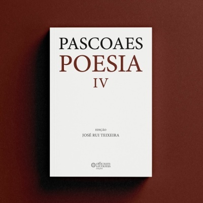 Capa de livro branca com texto PASCOAES POESIA IV e outros detalhes