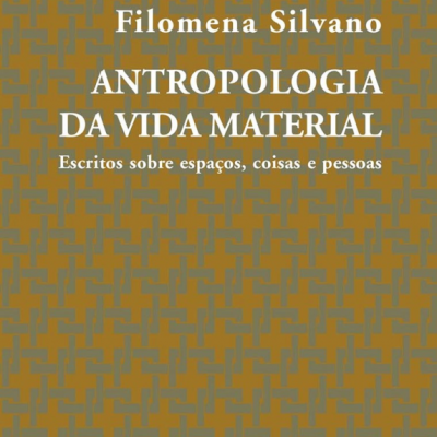 Capa de livro castanha com padrão geométrico e texto branco