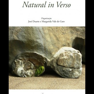 Capa de livro 'Natural in Verso' com duas pedras e texto branco