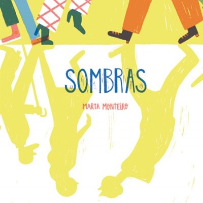 Capa do livro 'Sombras' com ilustração de pernas e sombras coloridas