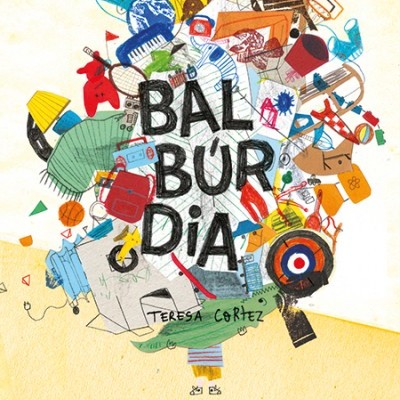 Capa de livro com título BALBÚRDIA e elementos gráficos coloridos