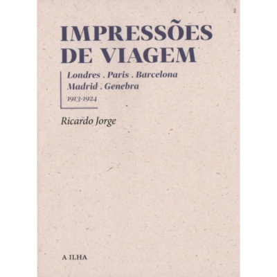 Capa de livro com texto IMPRESSÕES DE VIAGEM e nomes de cidades em preto sobre fundo bege