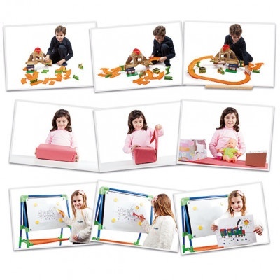 crianças a brincar com brinquedos educativos variados em diferentes situações