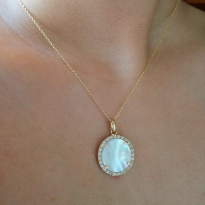 Colar Prata 925 com banho de ouro made peróla e zircónias BQ858