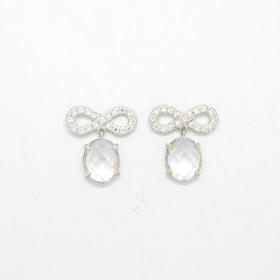 Brincos tornilho c/zirconias oval Prata 925 com banho ródio 25B14 R