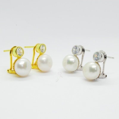 Brincos de Prata 925 com pérola e zircão B1390