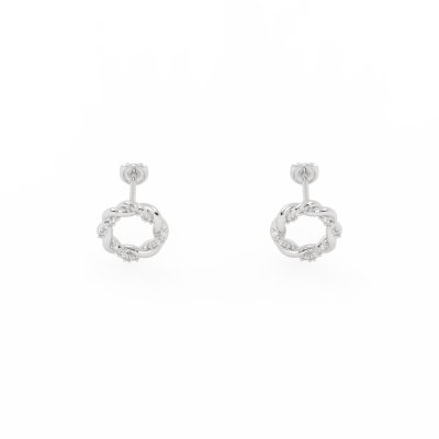 Brincos circulares prateados com textura de nós em fundo branco